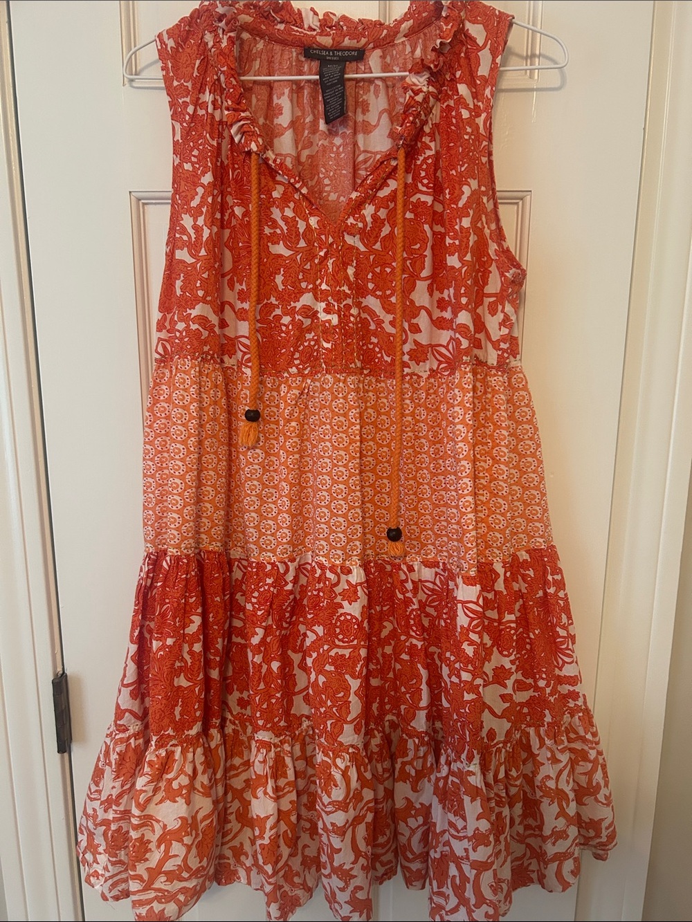 Chelsea & Theodore Coral-Peach Printed Cotton Dress